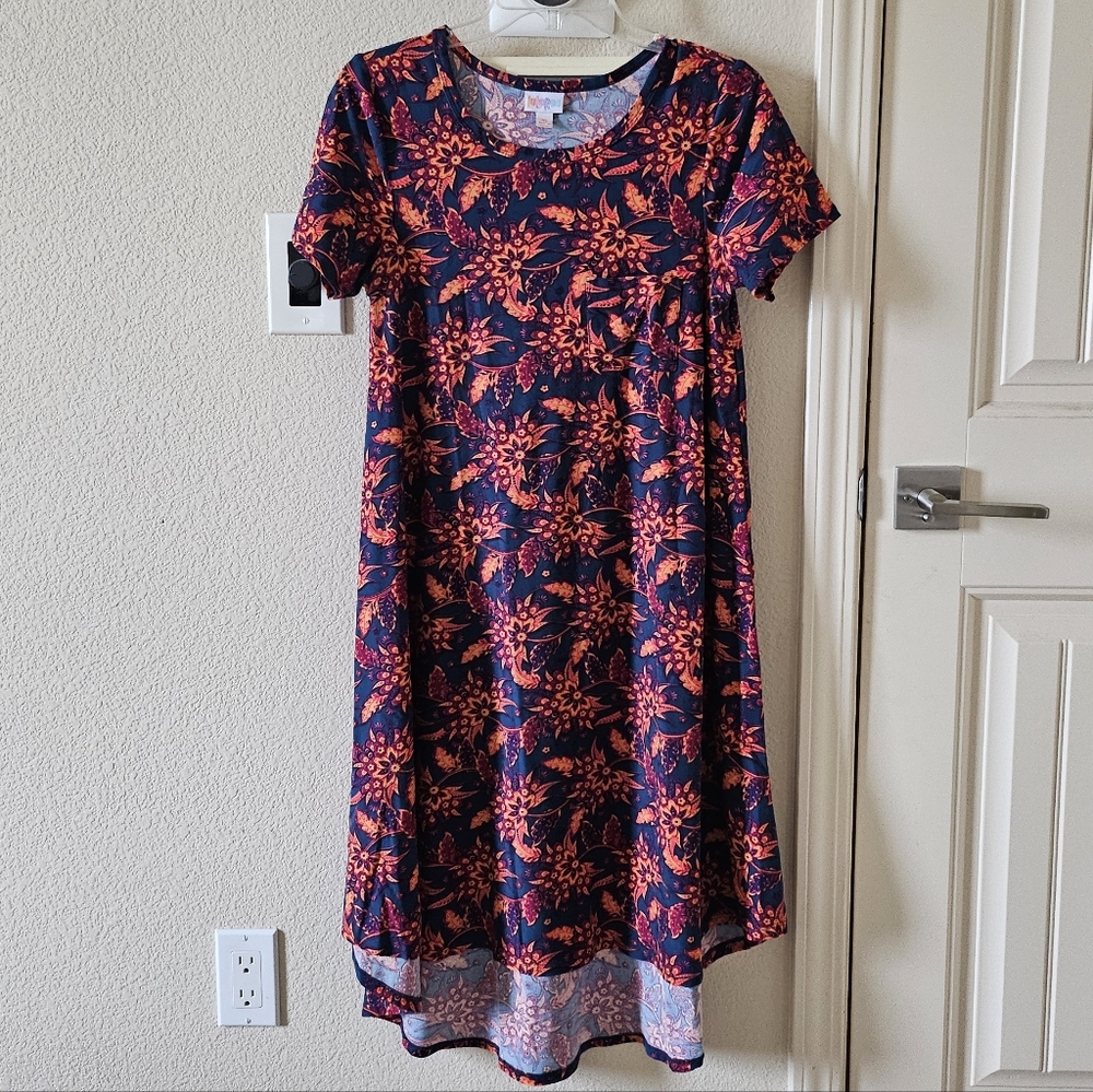 LuLaRoe Navy and Orange Floral High Low Dress